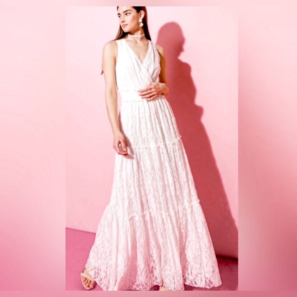 VICI~Flying Tomato Romantic Boho white lace tiered maxi dress worn once RE $79